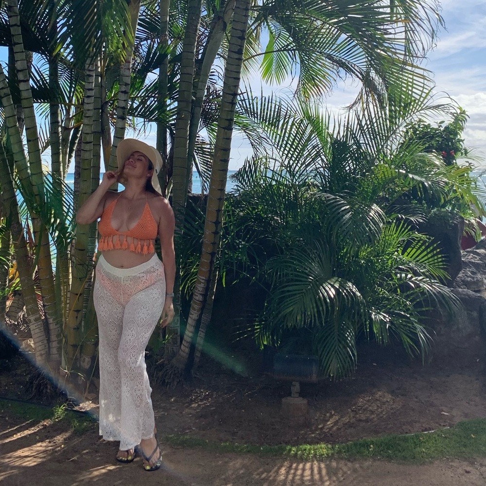 Cream/white lace swimsuit pants cover-up